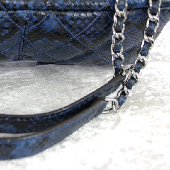 Michael Kors Quilted Snake-Embossed Shoulder Bag Blue Black Chain Strap NWOT - Picture 7 of 14